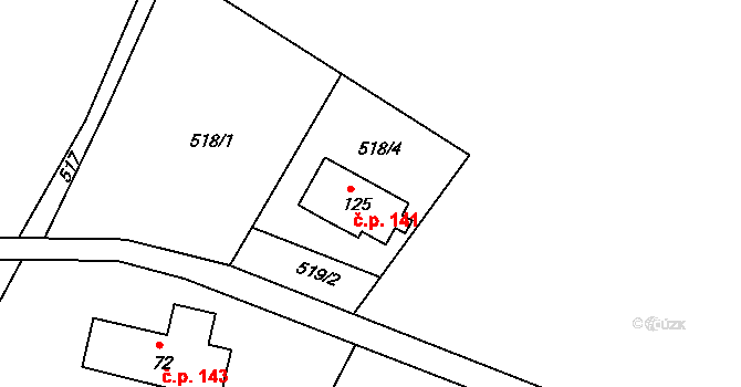 Novina 141, Kryštofovo Údolí na parcele st. 125 v KÚ Novina u Liberce, Katastrální mapa