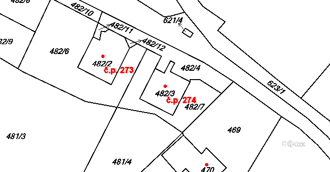 Pražské Předměstí 274, Bílina na parcele st. 482/3 v KÚ Bílina, Katastrální mapa