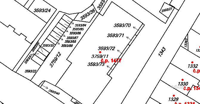 Šlapanice 1477 na parcele st. 3759/11 v KÚ Šlapanice u Brna, Katastrální mapa