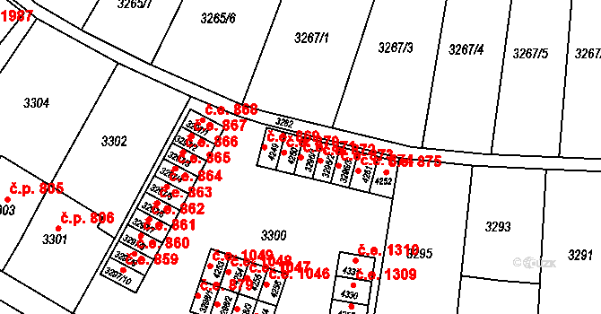 Kuřim 871 na parcele st. 3296/1 v KÚ Kuřim, Katastrální mapa