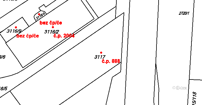Hranice 888, Karviná na parcele st. 3117 v KÚ Karviná-město, Katastrální mapa