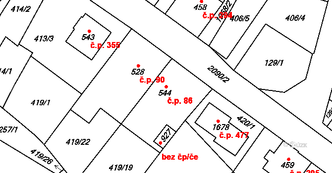 Rokytnice 86, Vsetín na parcele st. 544 v KÚ Rokytnice u Vsetína, Katastrální mapa