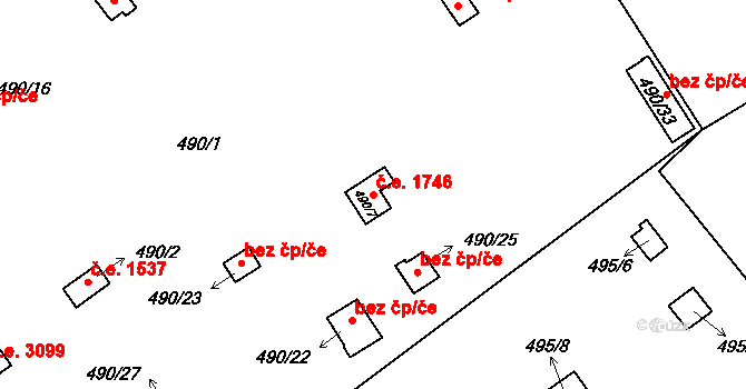 Doudlevce 1746, Plzeň na parcele st. 490/7 v KÚ Doudlevce, Katastrální mapa