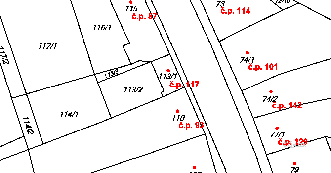 Malešovice 117 na parcele st. 113/1 v KÚ Malešovice, Katastrální mapa