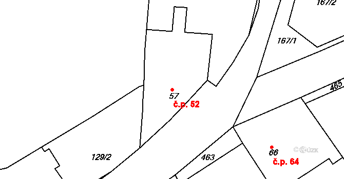 Tuchoraz 52 na parcele st. 57 v KÚ Tuchoraz, Katastrální mapa