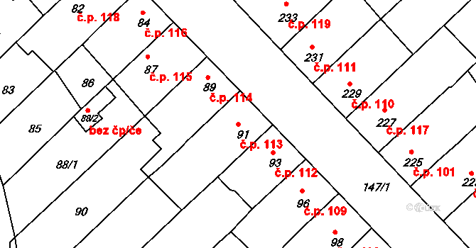 Radostice 113 na parcele st. 91 v KÚ Radostice u Brna, Katastrální mapa