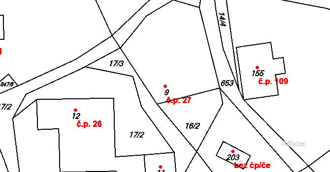 Černovír 27, Ústí nad Orlicí na parcele st. 9 v KÚ Černovír u Ústí nad Orlicí, Katastrální mapa