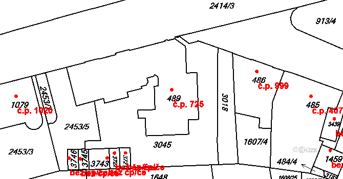 Ústí nad Orlicí 725 na parcele st. 489 v KÚ Ústí nad Orlicí, Katastrální mapa