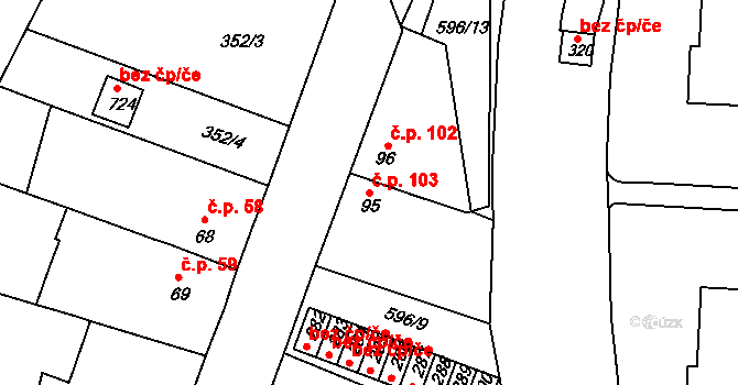 Přední Ptákovice 103, Strakonice na parcele st. 95 v KÚ Přední Ptákovice, Katastrální mapa