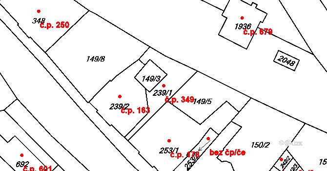 Úšovice 349, Mariánské Lázně na parcele st. 239/1 v KÚ Úšovice, Katastrální mapa