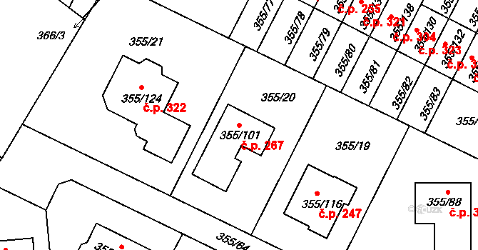 Červený Hrádek 267, Plzeň na parcele st. 355/101 v KÚ Červený Hrádek u Plzně, Katastrální mapa
