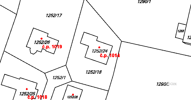 Kosmonosy 1014 na parcele st. 1252/24 v KÚ Kosmonosy, Katastrální mapa