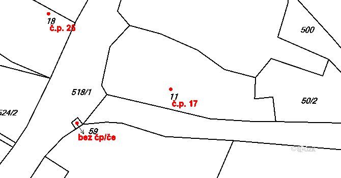 Opatovice 17, Červené Pečky na parcele st. 11 v KÚ Opatovice, Katastrální mapa