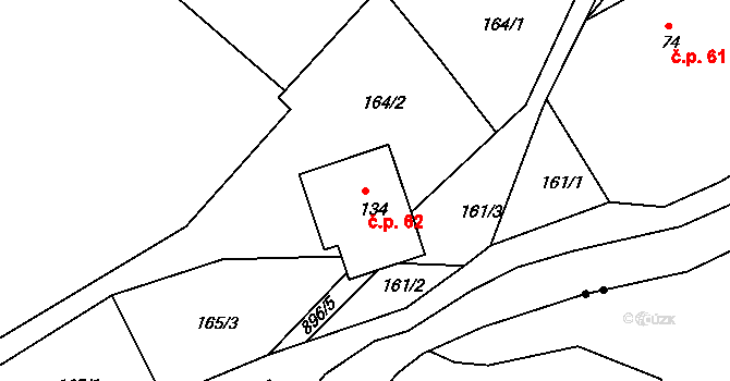 Val 62 na parcele st. 134 v KÚ Val u Dobrušky, Katastrální mapa