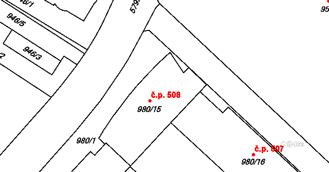 Liberec V-Kristiánov 508, Liberec na parcele st. 980/15 v KÚ Liberec, Katastrální mapa