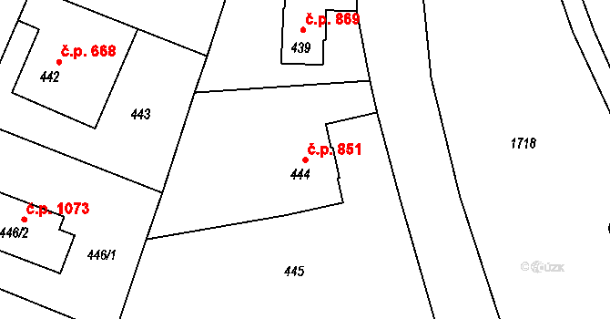 Šluknov 851 na parcele st. 444 v KÚ Šluknov, Katastrální mapa