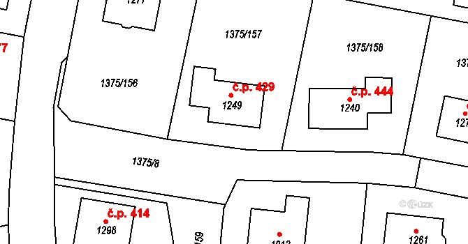 Chvaletice 429 na parcele st. 1249 v KÚ Telčice, Katastrální mapa