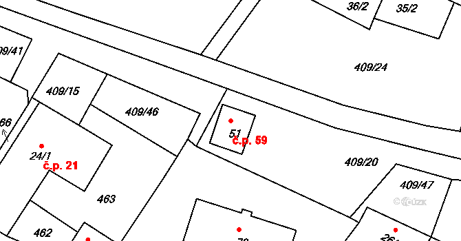 Kornice 59, Litomyšl na parcele st. 51 v KÚ Kornice, Katastrální mapa