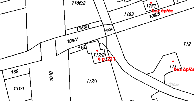 Hodoňovice 221, Baška na parcele st. 117/2 v KÚ Hodoňovice, Katastrální mapa