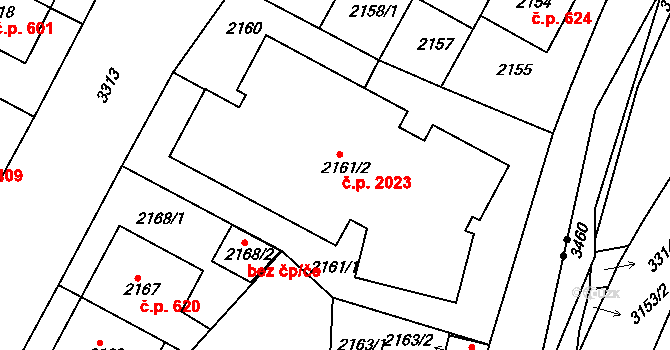 Krč 2023, Praha na parcele st. 2161/2 v KÚ Krč, Katastrální mapa