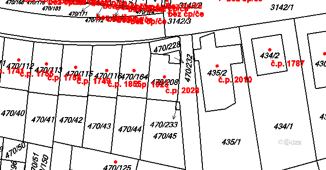 Krč 2028, Praha na parcele st. 470/208 v KÚ Krč, Katastrální mapa