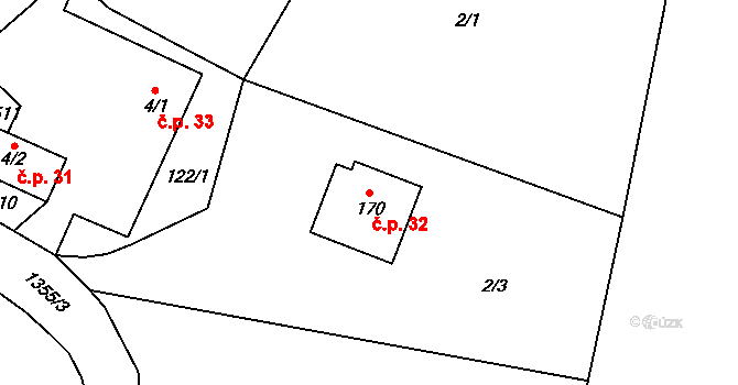 Kamenka 32, Odry na parcele st. 170 v KÚ Kamenka, Katastrální mapa