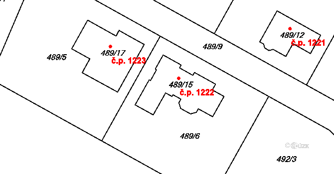 Mutěnice 1222 na parcele st. 489/15 v KÚ Mutěnice, Katastrální mapa