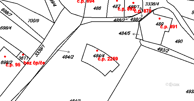 Pelhřimov 2259 na parcele st. 484/4 v KÚ Pelhřimov, Katastrální mapa