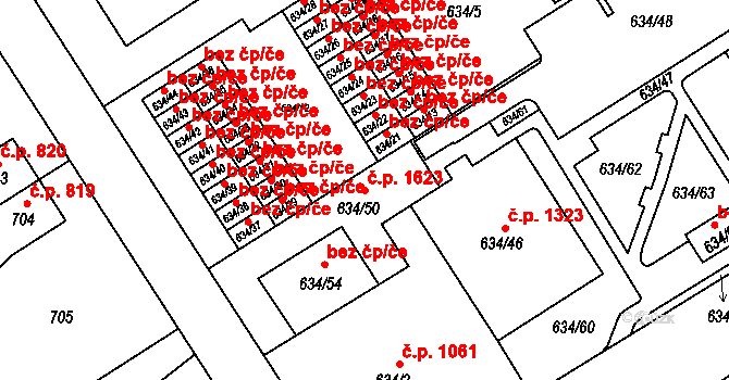 Rychnov nad Kněžnou 1623 na parcele st. 634/50 v KÚ Rychnov nad Kněžnou, Katastrální mapa