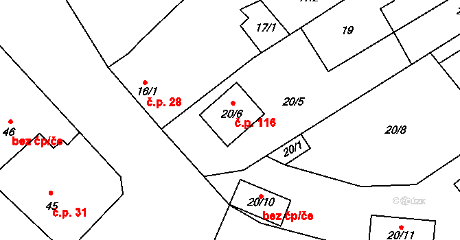 Valtrovice 116 na parcele st. 20/6 v KÚ Valtrovice, Katastrální mapa