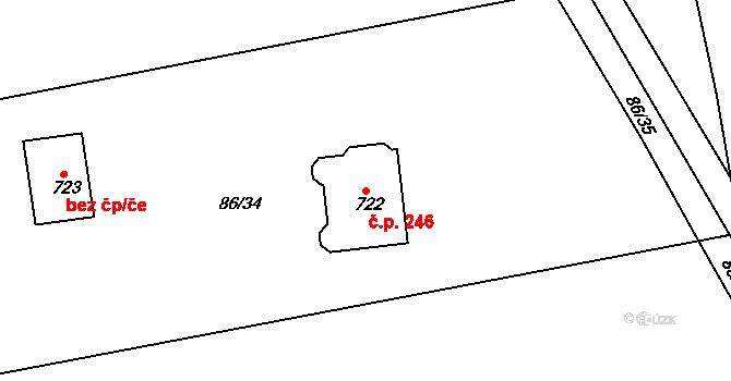 Sedlec 246, Starý Plzenec na parcele st. 722 v KÚ Sedlec u Starého Plzence, Katastrální mapa