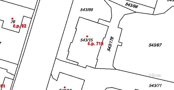 Letňany 715, Praha na parcele st. 543/15 v KÚ Letňany, Katastrální mapa