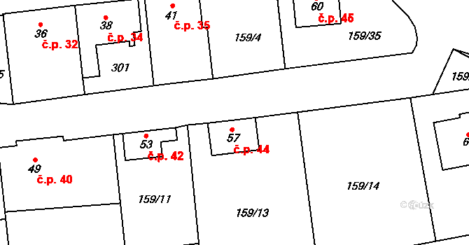 Sedlec 44, Žebrák na parcele st. 57 v KÚ Sedlec u Žebráku, Katastrální mapa