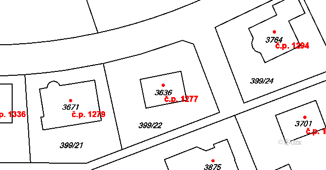 Sušice II 1277, Sušice na parcele st. 3636 v KÚ Sušice nad Otavou, Katastrální mapa