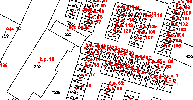 Obrnice 74 na parcele st. 273/74 v KÚ Obrnice, Katastrální mapa