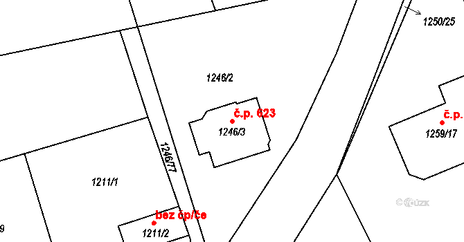 Batelov 623 na parcele st. 1246/3 v KÚ Batelov, Katastrální mapa