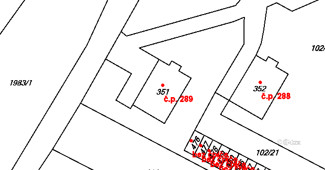 Želetava 289 na parcele st. 351 v KÚ Želetava, Katastrální mapa
