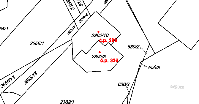 Velké Předměstí 336, Horšovský Týn na parcele st. 2302/3 v KÚ Horšovský Týn, Katastrální mapa