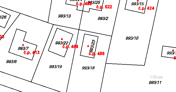 Senec 486, Zruč-Senec na parcele st. 993/23 v KÚ Senec u Plzně, Katastrální mapa