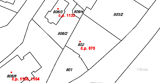 Jemnice 570 na parcele st. 802 v KÚ Jemnice, Katastrální mapa