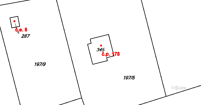 Karpentná 178, Třinec na parcele st. 345 v KÚ Karpentná, Katastrální mapa