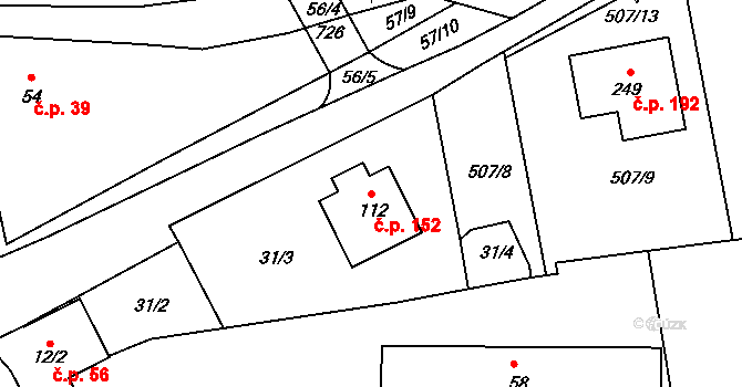 Kozinec 152, Holubice na parcele st. 112 v KÚ Kozinec, Katastrální mapa