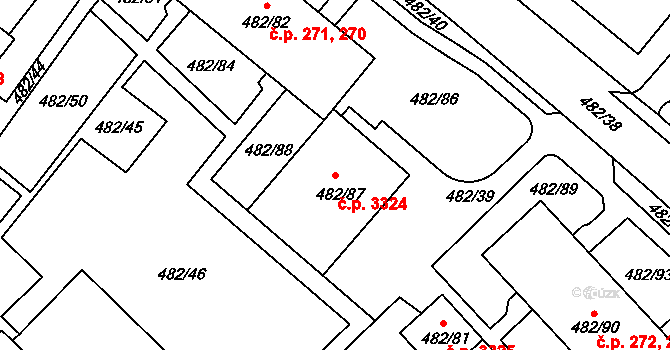 Frýdek 3324, Frýdek-Místek na parcele st. 482/87 v KÚ Frýdek, Katastrální mapa