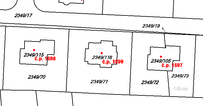 Kunratice 1599, Praha na parcele st. 2349/116 v KÚ Kunratice, Katastrální mapa
