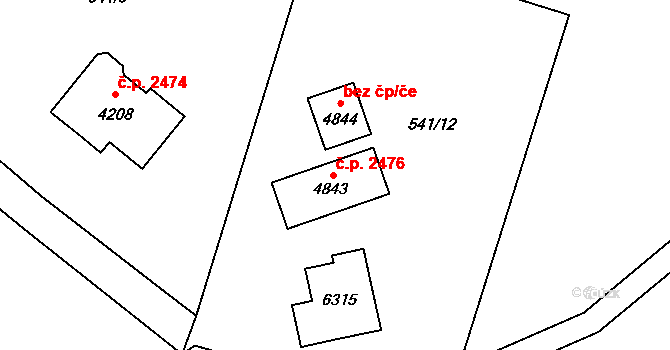Rožnov pod Radhoštěm 2476 na parcele st. 4843 v KÚ Rožnov pod Radhoštěm, Katastrální mapa