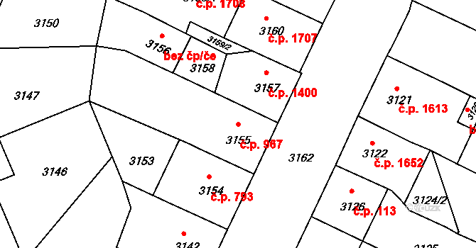 Předměstí 967, Litoměřice na parcele st. 3155 v KÚ Litoměřice, Katastrální mapa