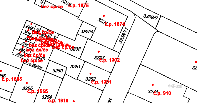 Předměstí 1302, Litoměřice na parcele st. 3237 v KÚ Litoměřice, Katastrální mapa
