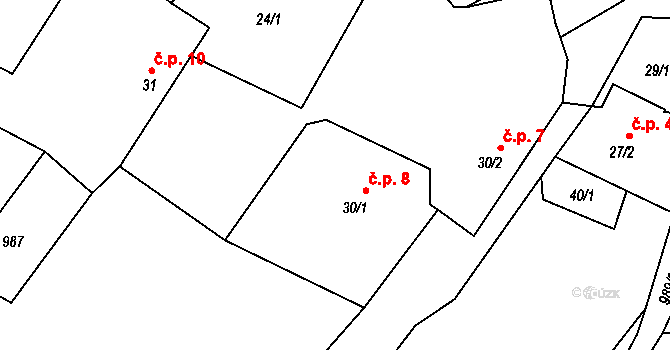 Lbosín 8, Divišov na parcele st. 30/1 v KÚ Lbosín, Katastrální mapa