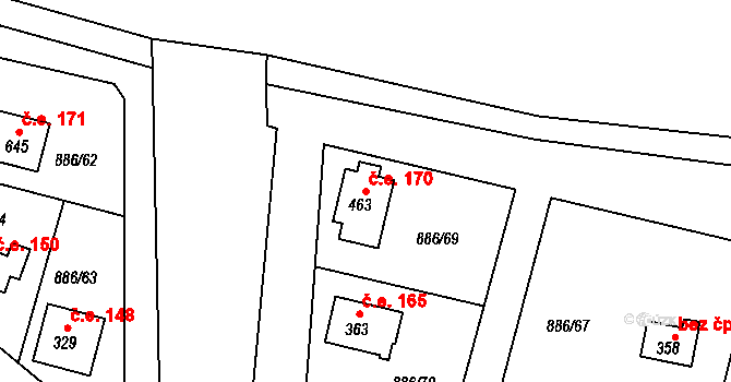 Sedlčánky 170, Čelákovice na parcele st. 463 v KÚ Sedlčánky, Katastrální mapa