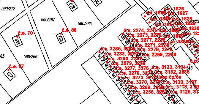 Mladcová 3284,3285, Zlín na parcele st. 661/1 v KÚ Mladcová, Katastrální mapa